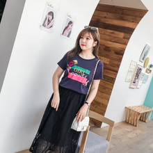 采多宝大码女装2018胖mm夏装韩版贴布花朵印花短袖T恤时尚Z001701图片