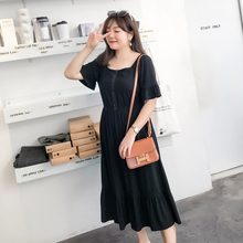 采多宝大码女装2018胖妹妹夏装韩版露肩荷叶摆针织连衣裙潮Q2282图片