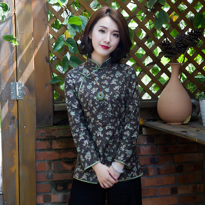 如意风秋季上衣棉旗袍式改良盘扣修身显瘦小衫茶服唐装女上衣