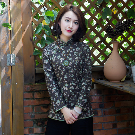 如意风秋季上衣棉旗袍式改良盘扣修身显瘦小衫茶服唐装女上衣商品大图