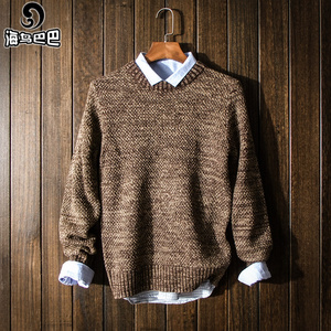 韩版学生圆领套头毛衣男