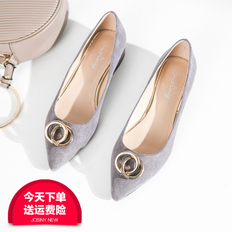 Zhuosini 2019 Spring New Grey Single Shoe Women's Pointed Spring Shoes Flat Bottom Women's Shoes Versatile Shoes Small Heel Autumn Style