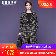 【80%羊毛】双面呢大衣女中长款2018新款甘甘的世界冬季格子西装图片