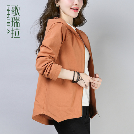 歌瑞拉短外套女2018秋季新款 宽松休闲连帽夹克衫春秋外套女装棉商品大图