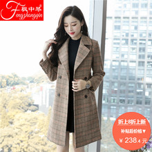 赫本风毛呢大衣女中长款2018秋冬季韩版流行女装加厚格子呢子外套图片