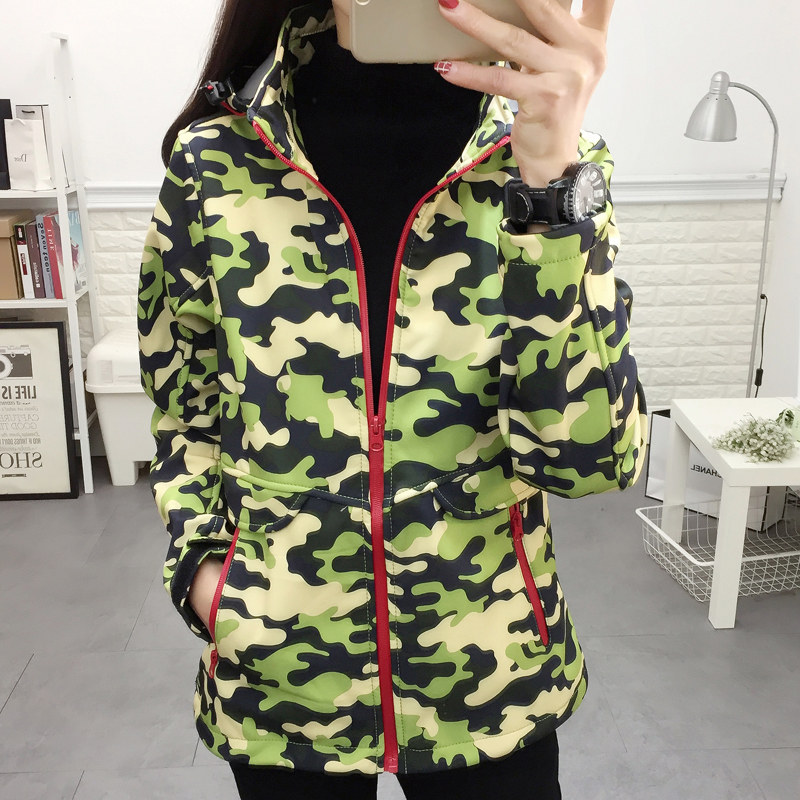 户外迷彩软壳冲锋衣女秋冬单层软壳加绒防水风连帽运动开衫登山服 户外迷彩软壳冲锋衣女秋冬单层软壳加绒防水风连帽运动开衫登山服