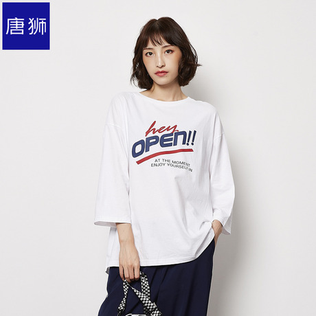 唐狮旗舰店秋T恤女印花长袖T恤休闲街头风酷酷哒女T恤上衣商品大图
