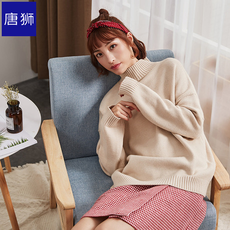 唐狮旗舰店冬毛衣女半高领针织线衫宽松套头韩版长袖上衣毛衫商品大图