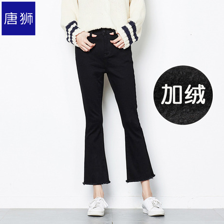 唐狮旗舰店2018冬装新款牛仔裤女加绒加厚韩版紧身牛仔喇叭裤商品大图