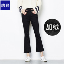 唐狮旗舰店2018冬装新款牛仔裤女加绒加厚韩版紧身牛仔喇叭裤图片