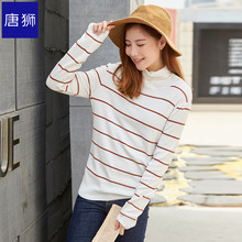 唐狮旗舰店2018冬装新款毛衣女韩版双翻高领条纹针织打底毛衫图片
