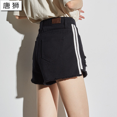 唐狮2018新款牛仔短裤女夏季韩版破洞短裤学生宽松阔腿裤高腰毛边商品大图