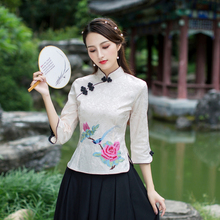 改良旗袍上衣唐装女夏装中式古装中国风女装茶艺师服装汉服工作服图片