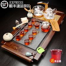 家用整套紫砂功夫茶具套装玻璃壶喝茶杯四合一全自动实木茶盘茶道