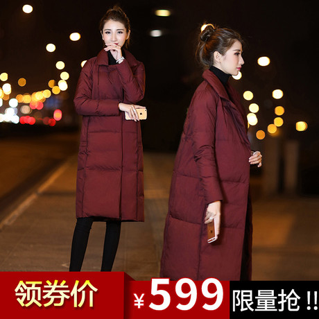 2017冬季女装新款韩国中长款加厚长过膝西装领羽绒服女韩版外套潮商品大图