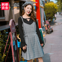 范奎恩韩版大码女装胖MM秋装2018新款藏肉遮肚收腰吊带洋气连衣裙图片