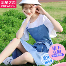 学生夏季韩版修身牛仔连衣裙学院风新款初中生夏装少女裙子小清新图片