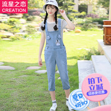 少女韩版修身牛仔背带裤女2018夏季新款初中生夏装中学生连体裤子图片