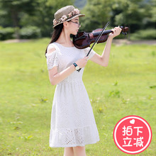 西子小荷2018款连衣裙夏韩版学生少女露肩公主裙高中生显瘦白裙子图片