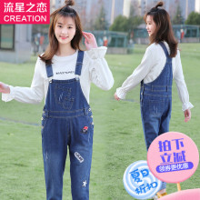 流星之恋少女休闲牛仔背带裤子2018春秋季新款初中学生春装连体裤图片