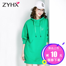 自由呼吸中长款卫衣女春秋2018新款秋季韩版帽衫宽松套头长袖外套图片
