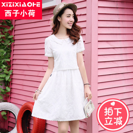 西子小荷2018夏装新品少女假两件连衣裙短袖中长款女裙小清新女装商品大图
