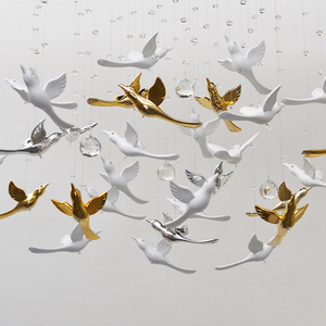 创意飞鸟空中美陈吊饰商场中庭橱窗装饰道具幼儿园天花板电镀小鸟