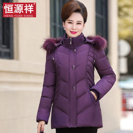 恒源祥2018冬新款妈妈装短款棉服时尚连帽加厚袄子外套中老年棉袄商品大图