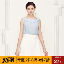 秋水伊人2018夏装新品女装时尚纯色圆领无袖雪纺上衣无袖直筒H281图片