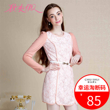 秋水伊人冬季女装新款圆领蕾丝拼接连衣裙子F957图片