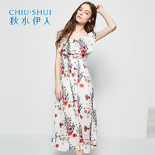 秋水伊人2018夏装新品女装长款收腰显瘦长裙修身印花连衣裙J253图片