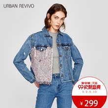 UR2018年秋季新品女装合身拼接杂色翻领丹宁牛仔外套WG27SBJS2000图片