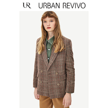 UR2018秋冬新品女装格纹都市风轻商务中长西装外套WH41S1LN2000图片