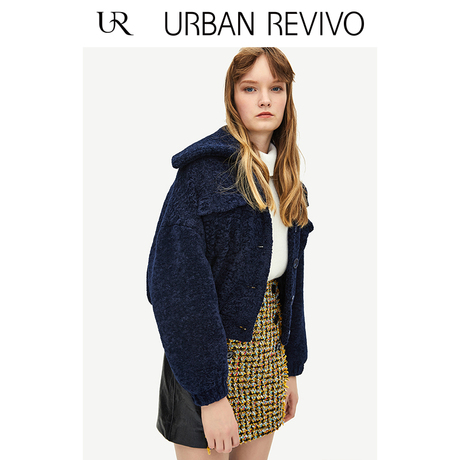 UR2018秋冬新品女装时尚格调 纽扣翻领束袖短外套WE43S1BE2004商品大图