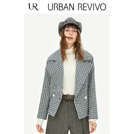 UR2018冬季新品青春女装都市格纹翻领西装版型短外套YU42R1BE2000商品大图