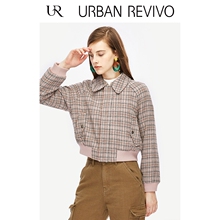 UR2018冬季新品女装格调时尚格纹拼接翻领毛呢外套WE38R1GN2001图片