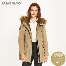 UR2017秋冬新品女士女装毛绒连帽绣章拼贴羽绒服外套WE40S1KN2000图片