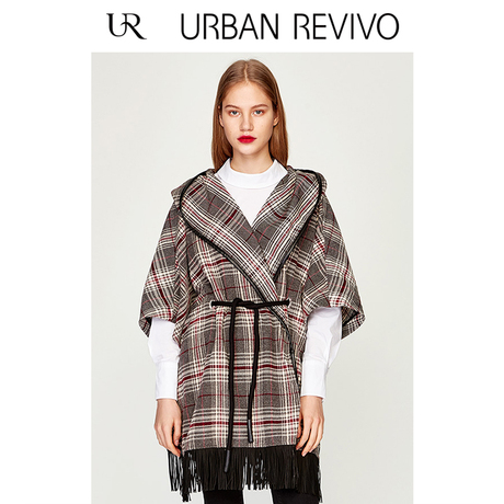 UR2018春夏新品女士女装翻领拼色印花保暖斗篷外套WH02S1FN2000商品大图