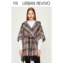 UR2018春夏新品女士女装翻领拼色印花保暖斗篷外套WH02S1FN2000图片