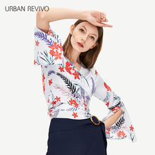 UR2018夏季新品女装合身印花长袖系带饰假日风短外套WH18S1BE2000图片