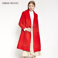 UR2017秋冬新品女装翻领双排扣羊毛呢料大衣外套WE02S1GN2001图片