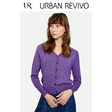 UR2018秋冬新品青春女装斯文V领纽扣饰舒适针织外套YB37B9DN2000图片