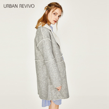 UR2017秋冬新品青春女装拼色翻领中长款保暖大衣外套YV40S1LS2001图片