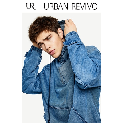 UR2018秋冬新品男装时尚个性拉链饰口袋连帽牛仔衬衫ML34SBMN2000