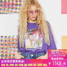 妖精的口袋旗舰店2018新款秋装韩版宽松圆领印花短袖T恤打底衫女图片