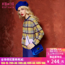 妖精的口袋Y布拉格广场冬爱心口袋拼接撞色格纹毛呢连衣裙女图片