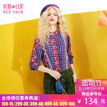 妖精的口袋Y初级雀跃2018秋季新款宽松复古印花格子长袖衬衫女图片