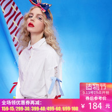 妖精的口袋旗舰店2017秋装新款镂空不对称蝴蝶结系带长袖衬衫女图片