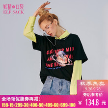 妖精的口袋旗舰店秋装2018新款韩版印花甜美圆领打底短袖棉T恤女图片