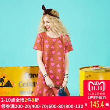 妖精的口袋旗舰店夏季新款韩版复古圆领宽松荷叶边连衣裙女短袖图片